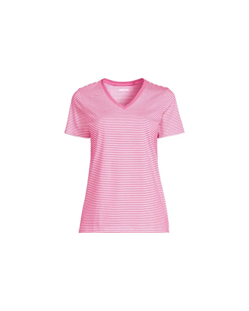 Lands' End Supima Kurzarm-Shirt mit V-Ausschnitt, Damen, Größe plus, Pink, Baumwolle, by Pink