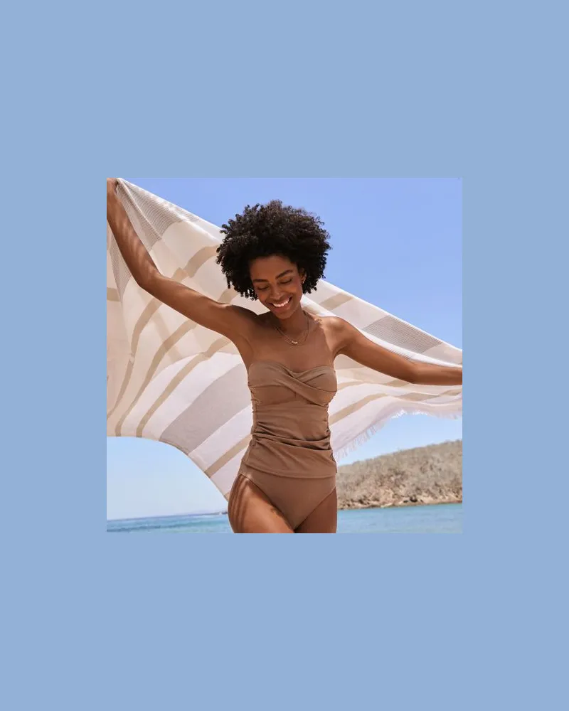 Lands' End Glitzer Twist Bandeau-Tankinitop, Damen, Größe regular, Beige, Nylon, by Beige