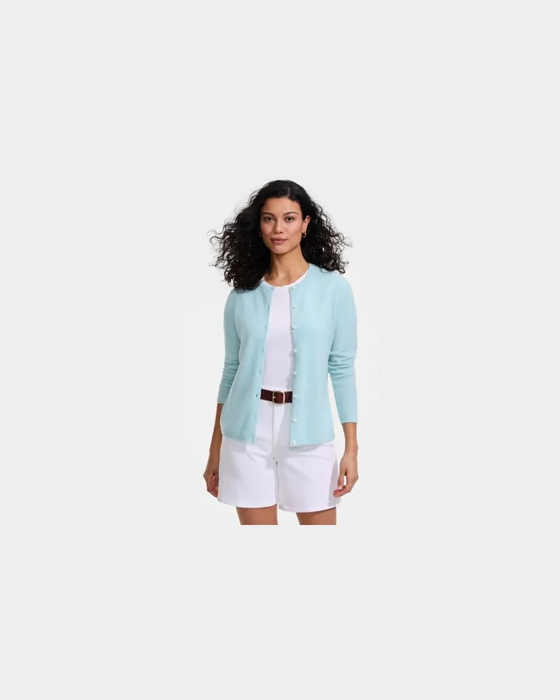 Lands' End Kaschmir-Cardigan mit rundem Ausschnitt, Damen, Größe regular, Blau, Kaschmir, by Blau