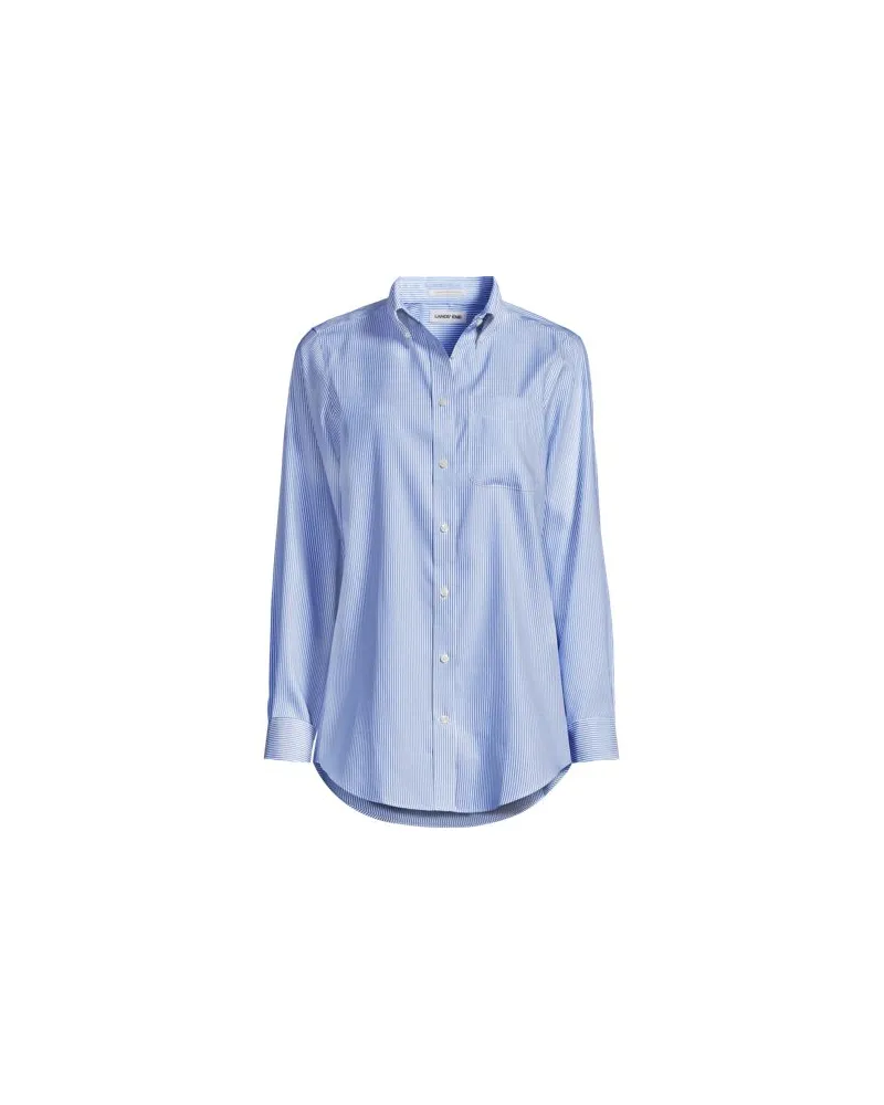Lands' End Bügelleichtes Langarmhemd im Boyfriend-Look, Damen, Größe regular, Blau, Baumwolle, by Blau