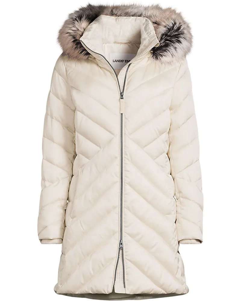 Lands' End Isolierter FeatherFree™ Kapuzenmantel mit Webpelzfutter, Damen, Größe plus, Weiß, Polyester/Nylon, by Weiß