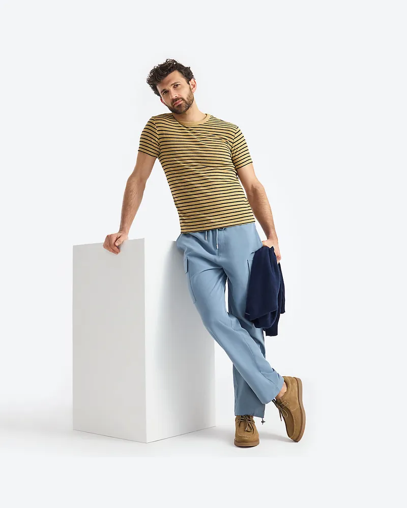 Lands' End Kurzarm-Streifenshirt mit Struktur, Herren, Größe regular, Braun, Viskose/Polyester-Mischung, by Braun