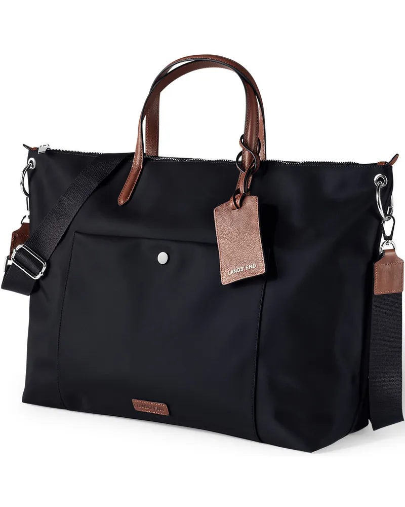 Lands' End Wasserabweisende, verstaubare Reise-Shoppertasche, Damen, Größe:null regular, Schwarz, Nylon/Leder, by Schwarz