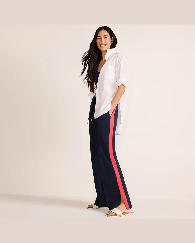 Lands' End Gerade Jerseyhose mit Kontraststreifen, Damen, Größe regular, Blau, Baumwolle, by Blau
