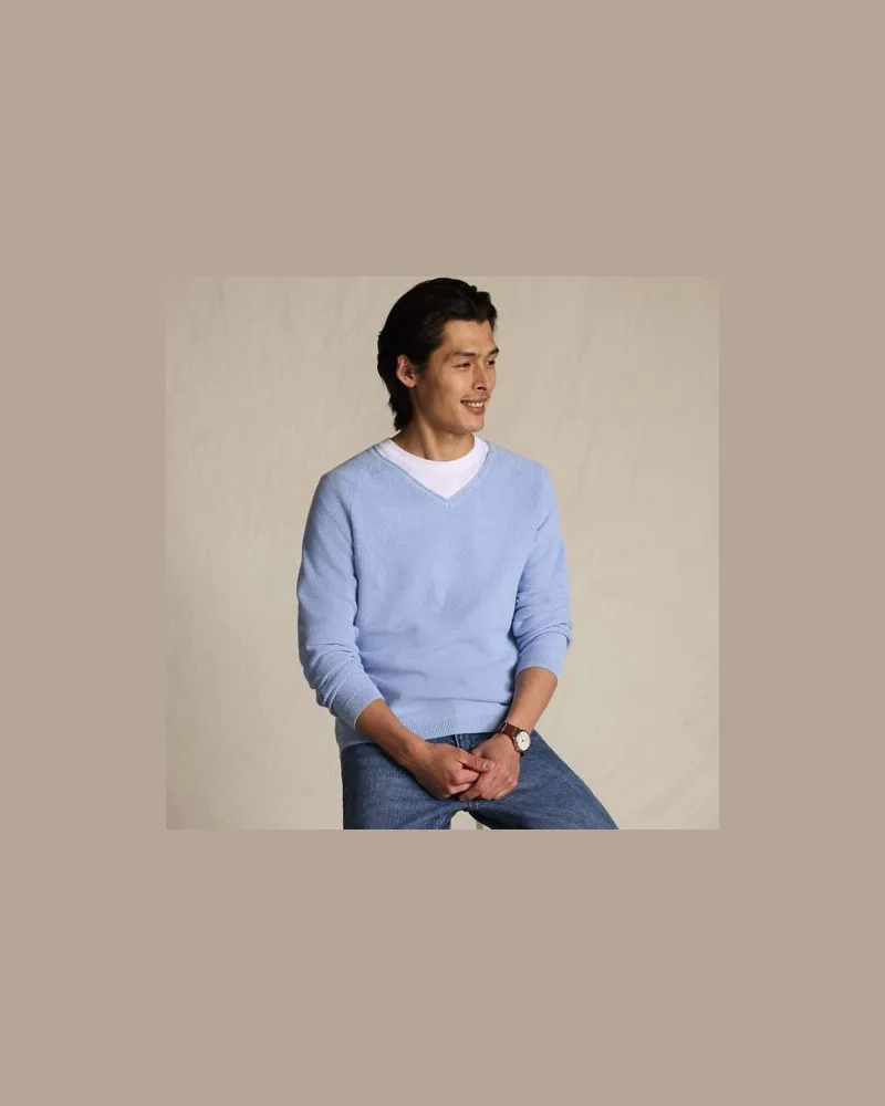Lands' End Baumwoll-Pullover mit Struktur und V-Ausschnitt, Herren, Größe:44-46 regular, Blau, by Blau