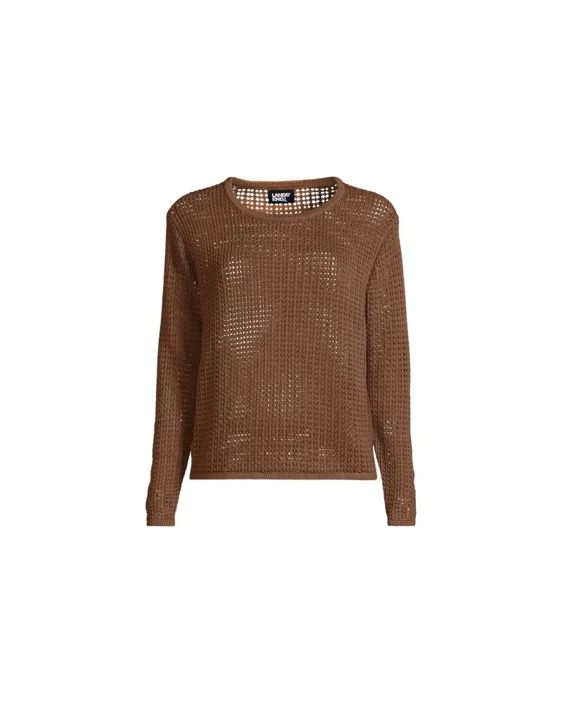 Lands' End Netzpullover aus Baumwoll/Viskose-Mix, Damen, Größe regular, Braun, Baumwolle/Viskose, by Braun
