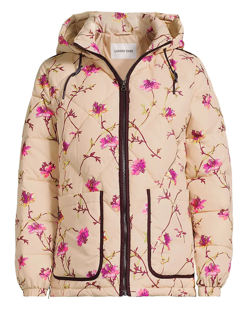 Lands' End Isolierte FeatherFree Kapuzen-Steppjacke Gemustert, Damen, Größe plus, Beige, by Beige