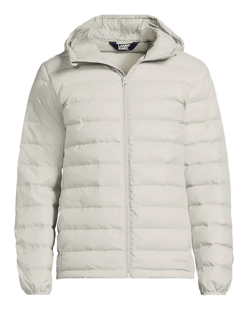 Lands' End Ultraleichte verstaubare Daunen-Kapuzenjacke WANDERWEIGHT, Herren, Größe regular, Grau, Polyester/Nylon, by Grau
