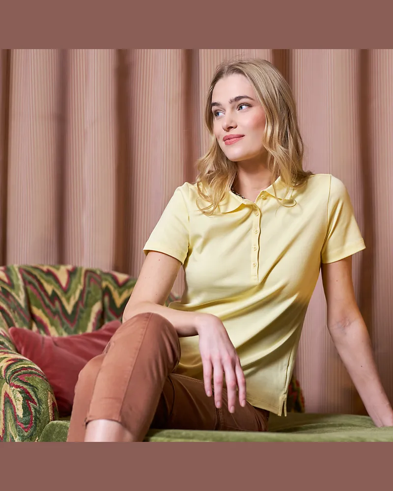 Lands' End Supima Polo-Shirt, Damen, Größe regular, Gelb, Baumwolle, by Gelb