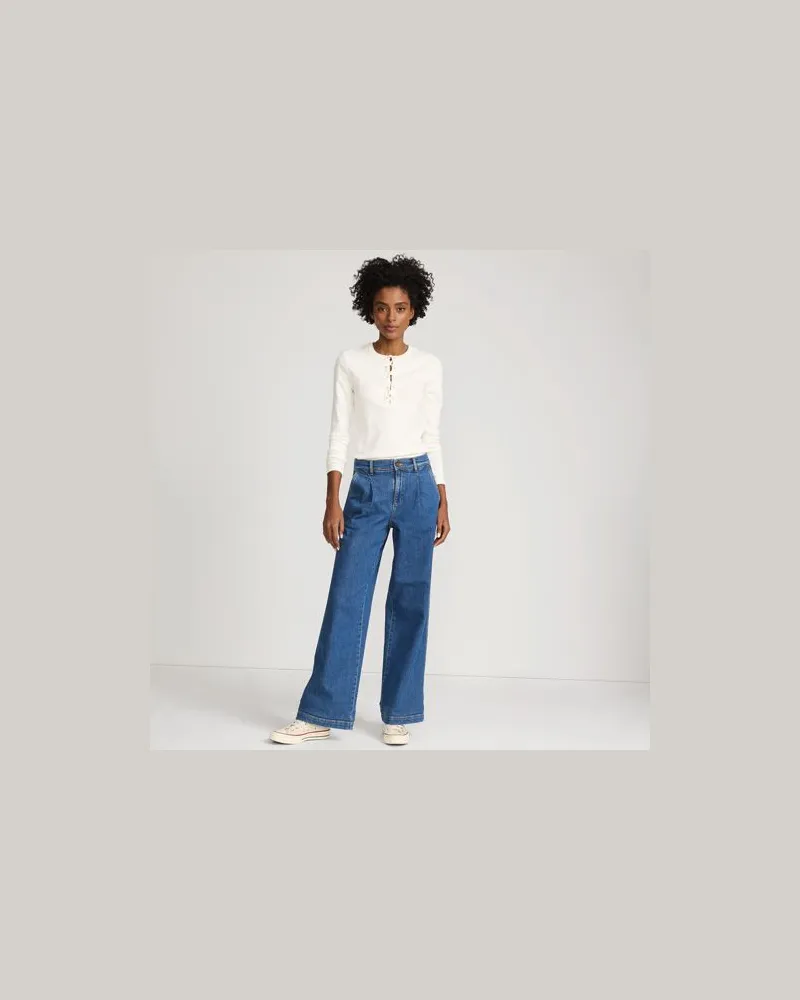 Lands' End Soft Denim Weite High Waist Bundfalten-Jeans, Damen, Größe regular, Blau, Baumwolle/Elasthan, by Blau