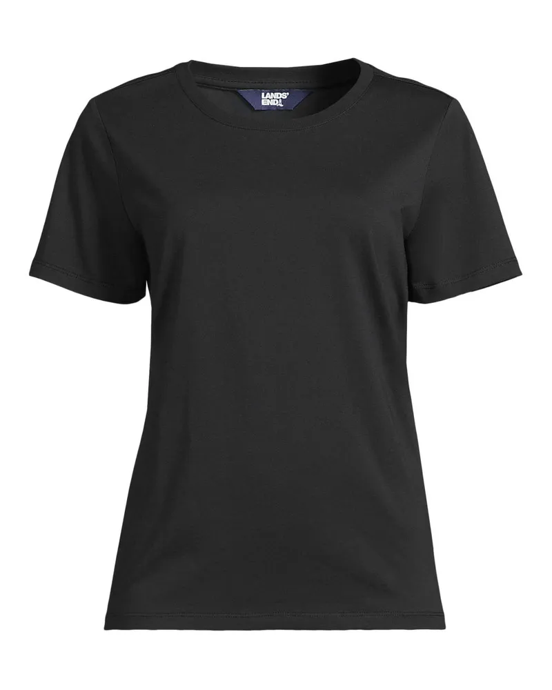 Lands' End Supima T-Shirt mit Rundhalsausschnitt, Damen, Größe regular, Schwarz, Baumwolle, by Schwarz