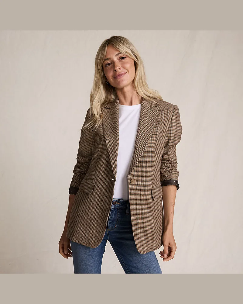 Lands' End Karierter Blazer, Damen, Größe petite, Beige, Polyester/Viskose/Polyester-Mischung, by Beige