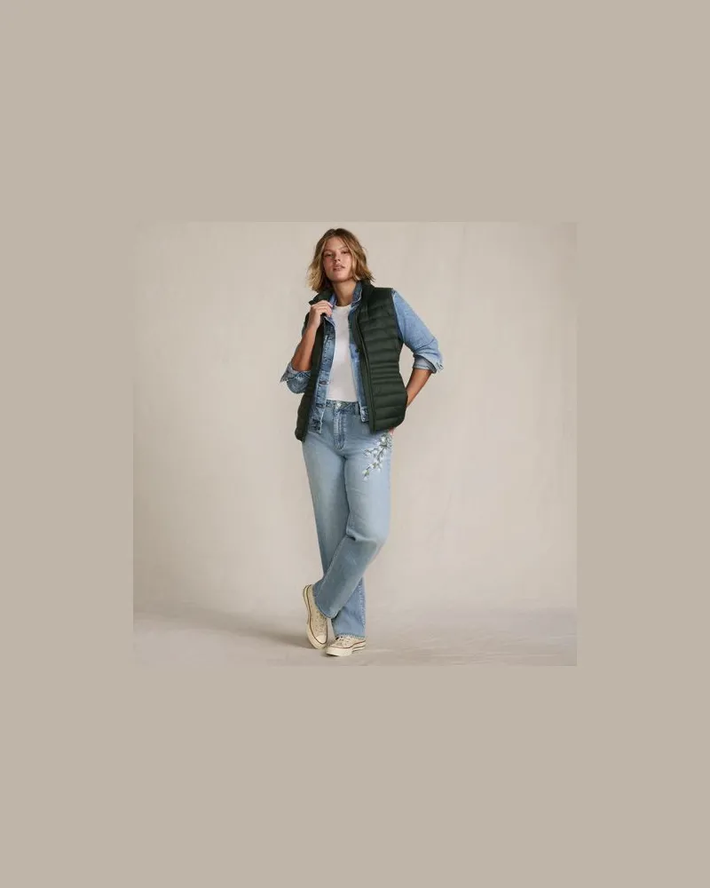 Lands' End Daunenweste WANDERWEIGHT Verstaubar Ultraleicht, Damen, Größe plus, Grün, Nylon, by Grün