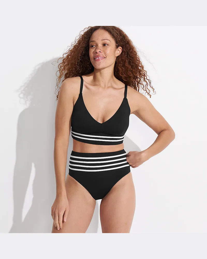 Lands' End Bikinihose mit Paspelierung, High Waist, hoher Beinausschnitt, Damen, Größe plus, Schwarz, Elasthan/Nylon-Mischung, by Schwarz