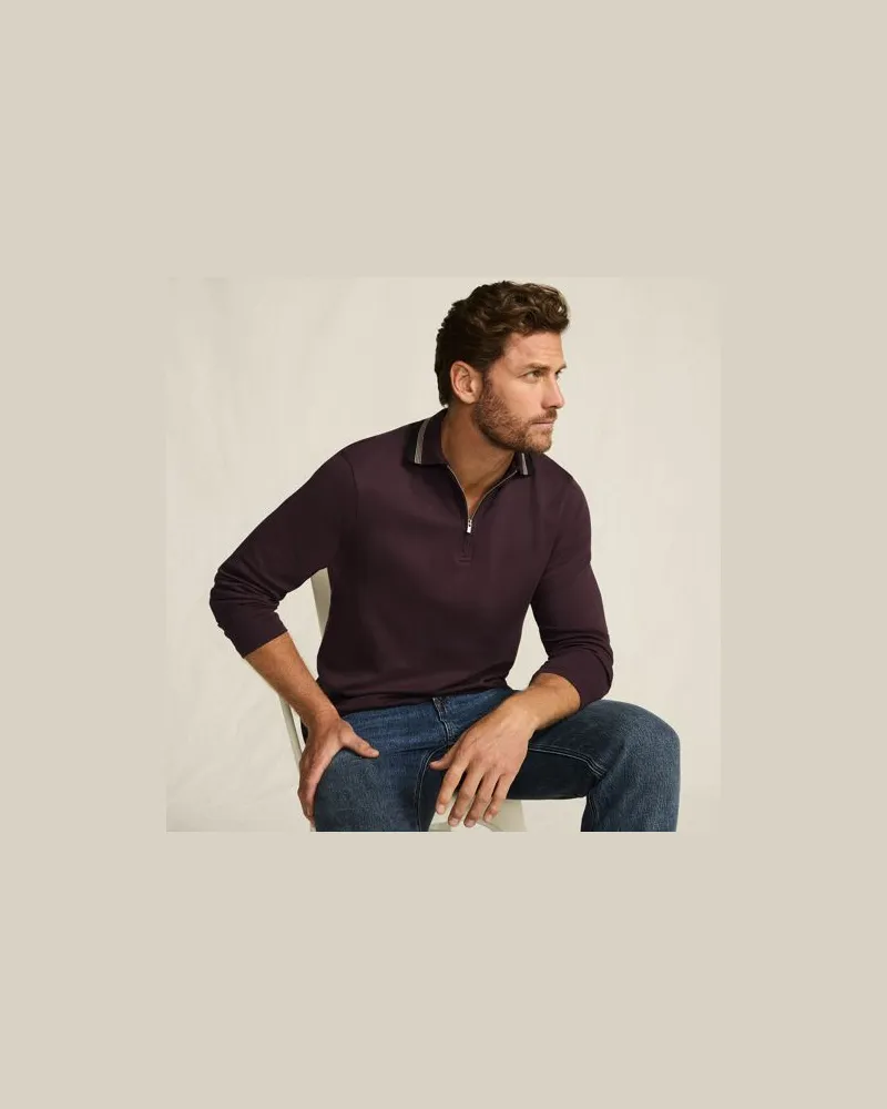 Lands' End Langarm-Poloshirt mit Kontrastkragen, Herren, Größe:44-46 regular, Braun, Baumwolle, by Braun