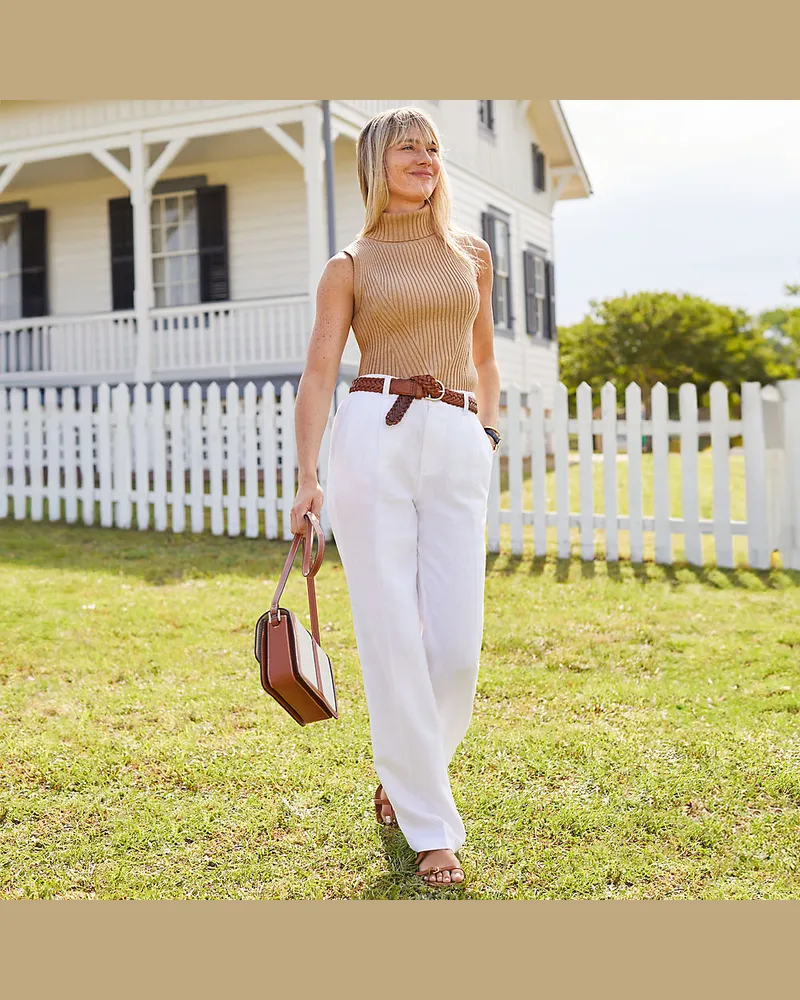 Lands' End Leinenhose High Waist mit weitem Bein, Damen, Größe regular, Weiß, Leinen, by Weiß