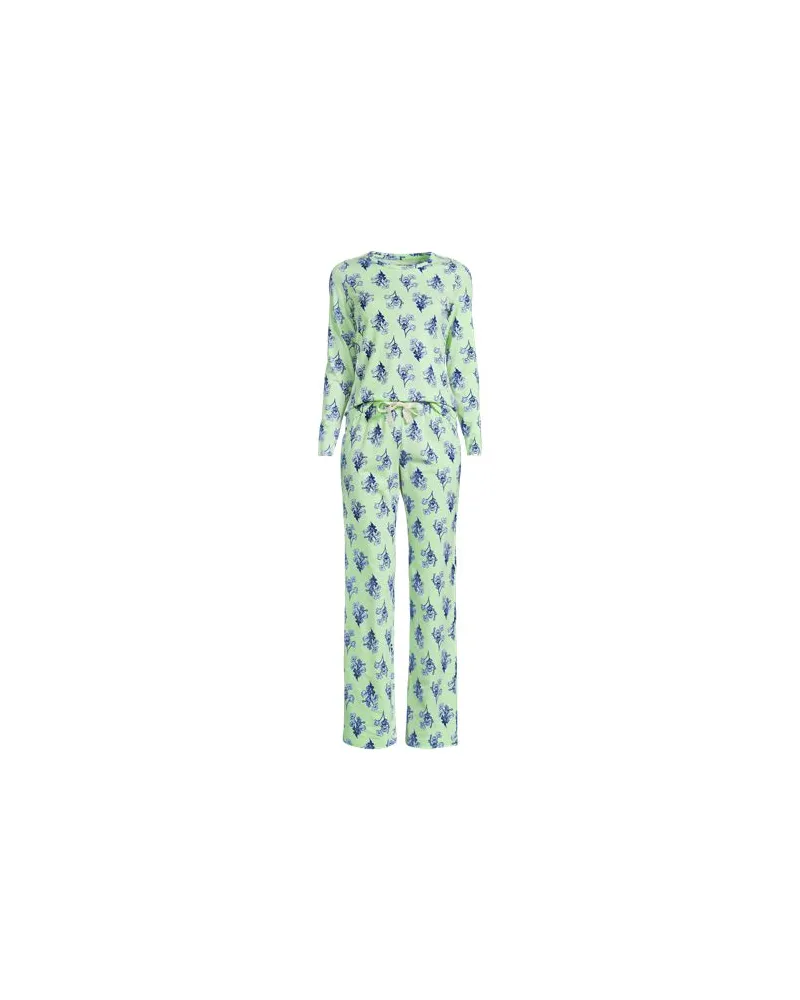 Lands' End Gemustertes Jersey Pyjama-Set, Damen, Größe plus, Grün, Elasthan/Baumwoll-Mischung, by Grün
