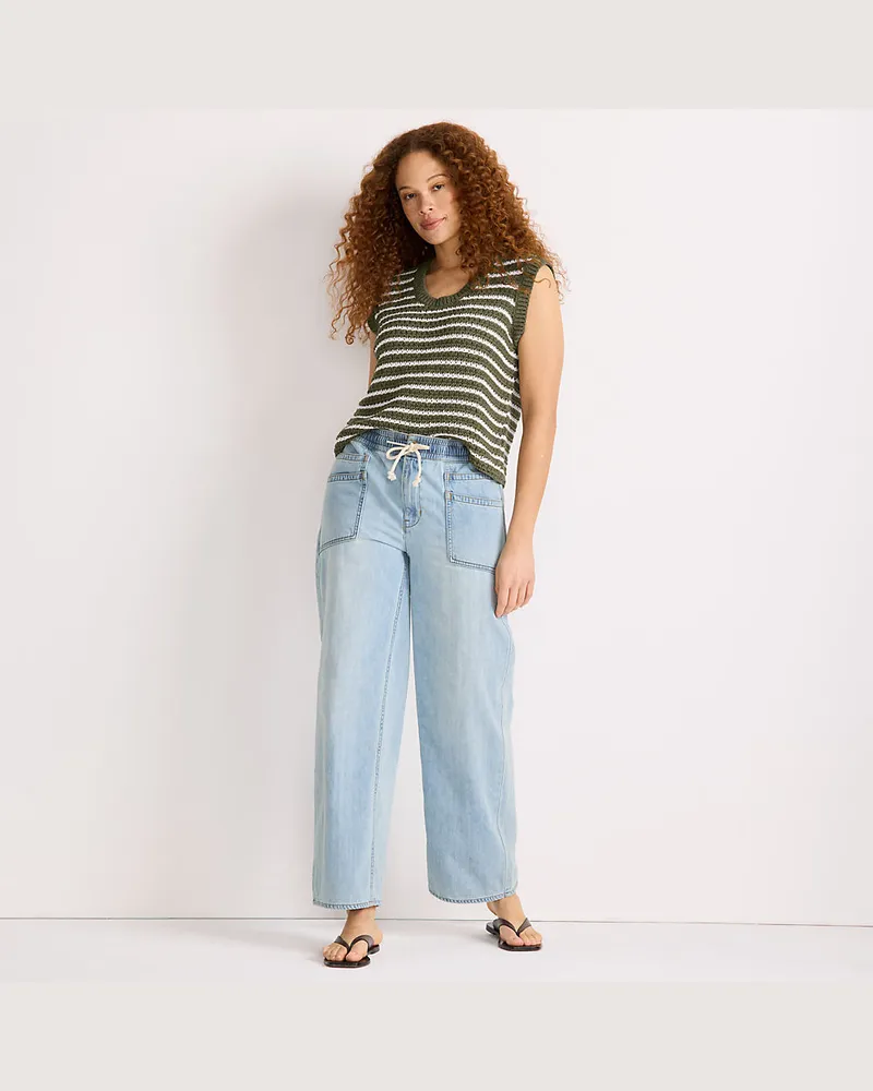 Lands' End Gerade relaxte Jeans mit Elastikbund, Damen, Größe:34 regular, Blau, Baumwolle, by Blau