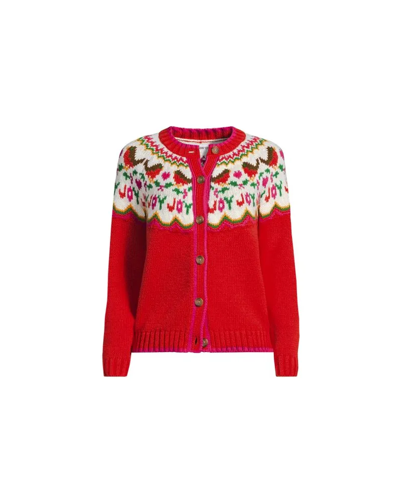 Lands' End Softer Fair Isle Weihnachts-Cardigan aus Baumwollmix, Damen, Größe plus, Rot, Polyacryl/Schurwolle/Baumwoll-Mischung, by Rot