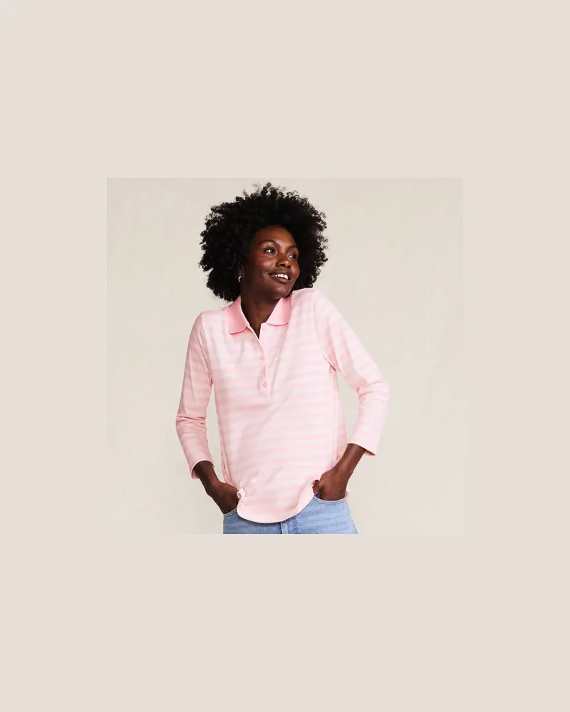 Lands' End Supima-Poloshirt mit 3/4-Ärmeln, Damen, Größe petite, Pink, Baumwolle, by Pink