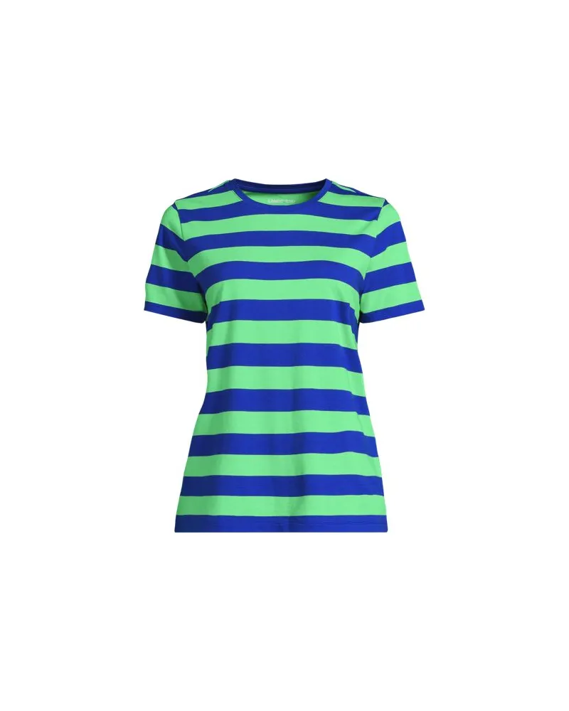 Lands' End Supima Kurzarm-Shirt mit rundem Ausschnitt, Damen, Größe regular, Blau, Baumwolle, by Blau