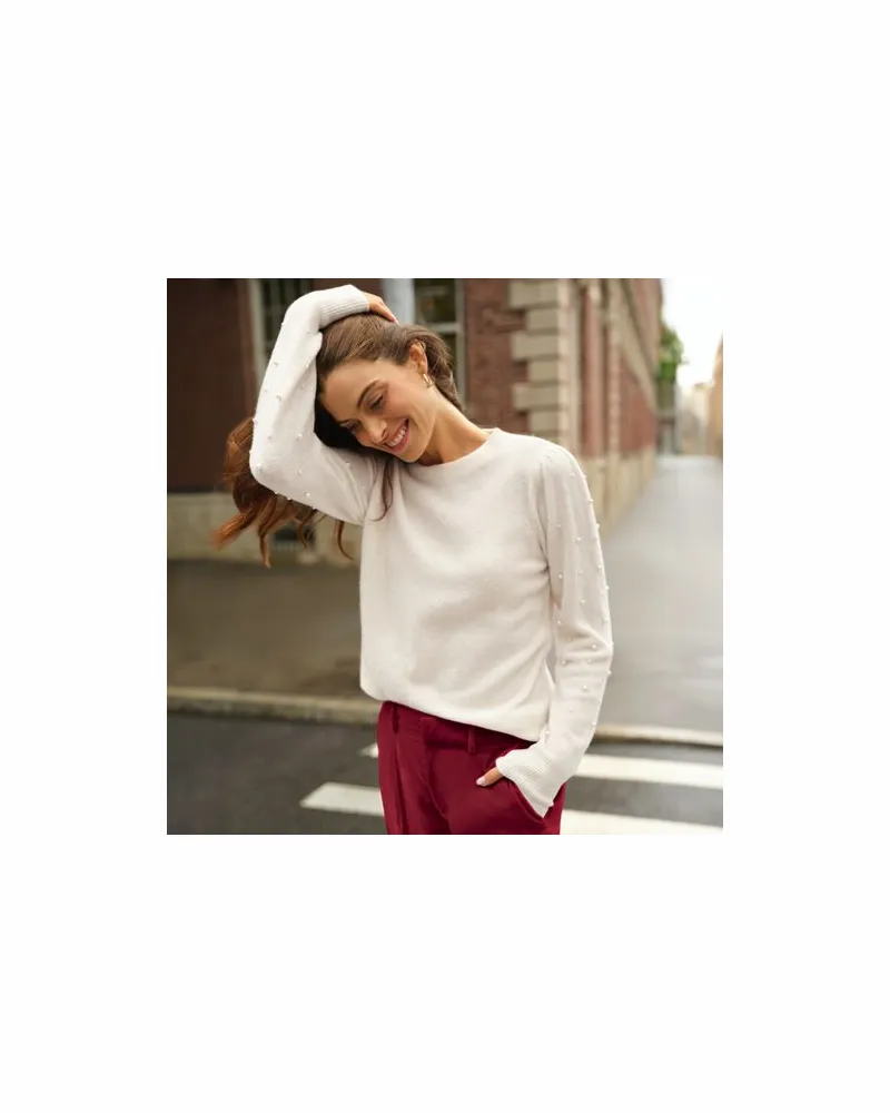 Lands' End Pullover mit Perlenärmeln, Damen, Größe:32-34 petite, Weiß, by Weiß
