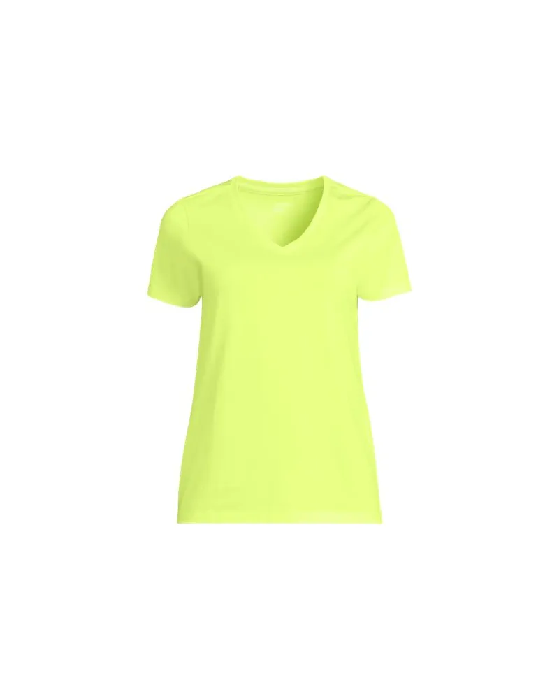 Lands' End Supima Kurzarm-Shirt mit V-Ausschnitt, Damen, Größe plus, Gelb, Baumwolle, by Gelb