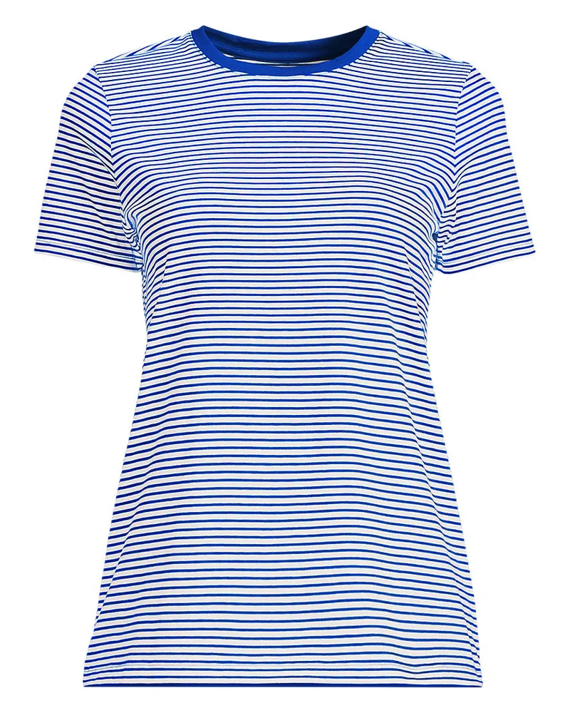 Lands' End Supima Kurzarm-Shirt mit rundem Ausschnitt, Damen, Größe regular, Blau, Baumwolle, by Blau