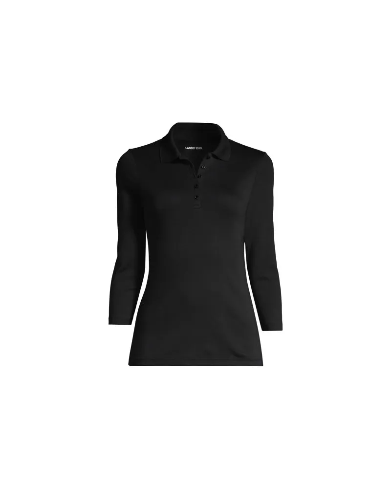 Lands' End Supima-Poloshirt mit 3/4-Ärmeln, Damen, Größe:44-46 regular, Schwarz, Baumwolle, by Schwarz