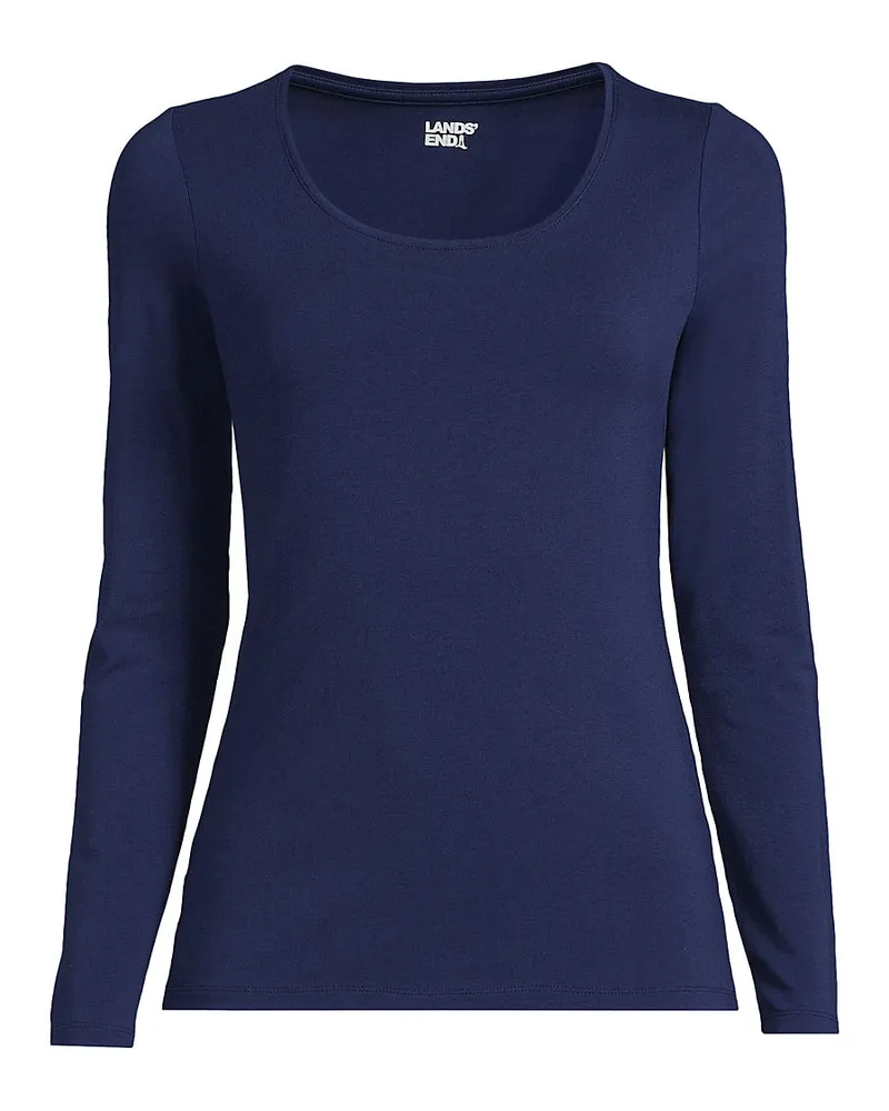 Lands' End Baumwolle/Modal-Shirt mit Ballett-Ausschnitt, Damen, Größe regular, Blau, Baumwolle Modal, by Blau