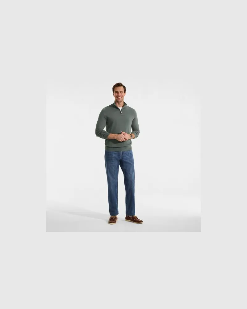 Lands' End CashTouch Feinstrick-Pullover mit Reißverschluss, Herren, Größe:52-54 regular, Grün, Polyester, by Grün