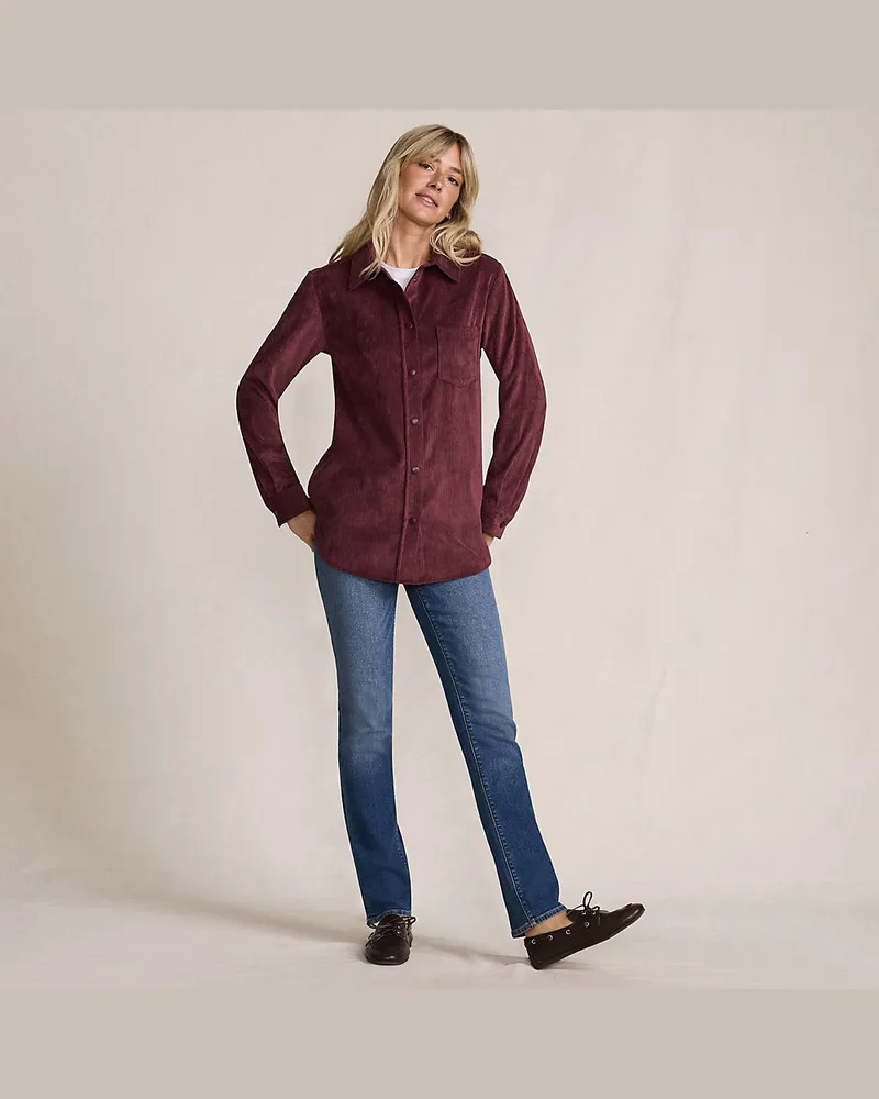 Lands' End Stretchcord-Bluse, Damen, GrÃ¶ÃŸe regular, Rot, Polyester/Nylon/Viskose, by Rot
