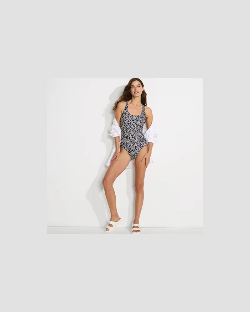 Lands' End Komfort-Badeanzug mit gekreuzten Trägern, hohes Bein, Damen, Größe:34 regular, Blau, Nylon-Mischung, by Blau