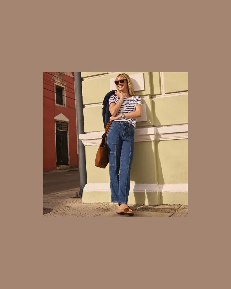 Lands' End Knöchellange Soft Denim Cargojeans, Damen, Größe regular, Blau, Elasthan/Baumwoll-Mischung, by Blau