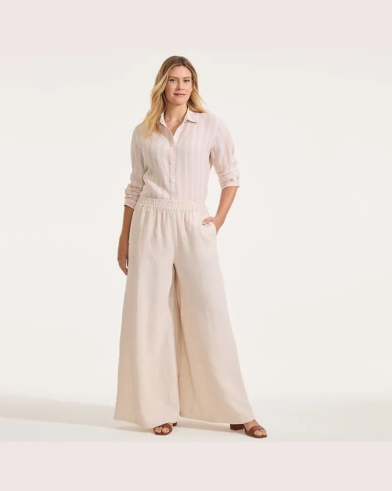 Lands' End Premium Reinleinen-Palazzohose, Damen, Größe regular, Weiß, Leinen, by Weiß
