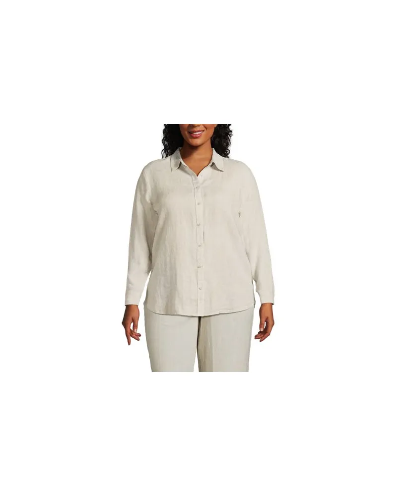 Lands' End Langarm-Hemdbluse aus Leinen, Damen, Größe plus, Beige, Leinen, by Beige