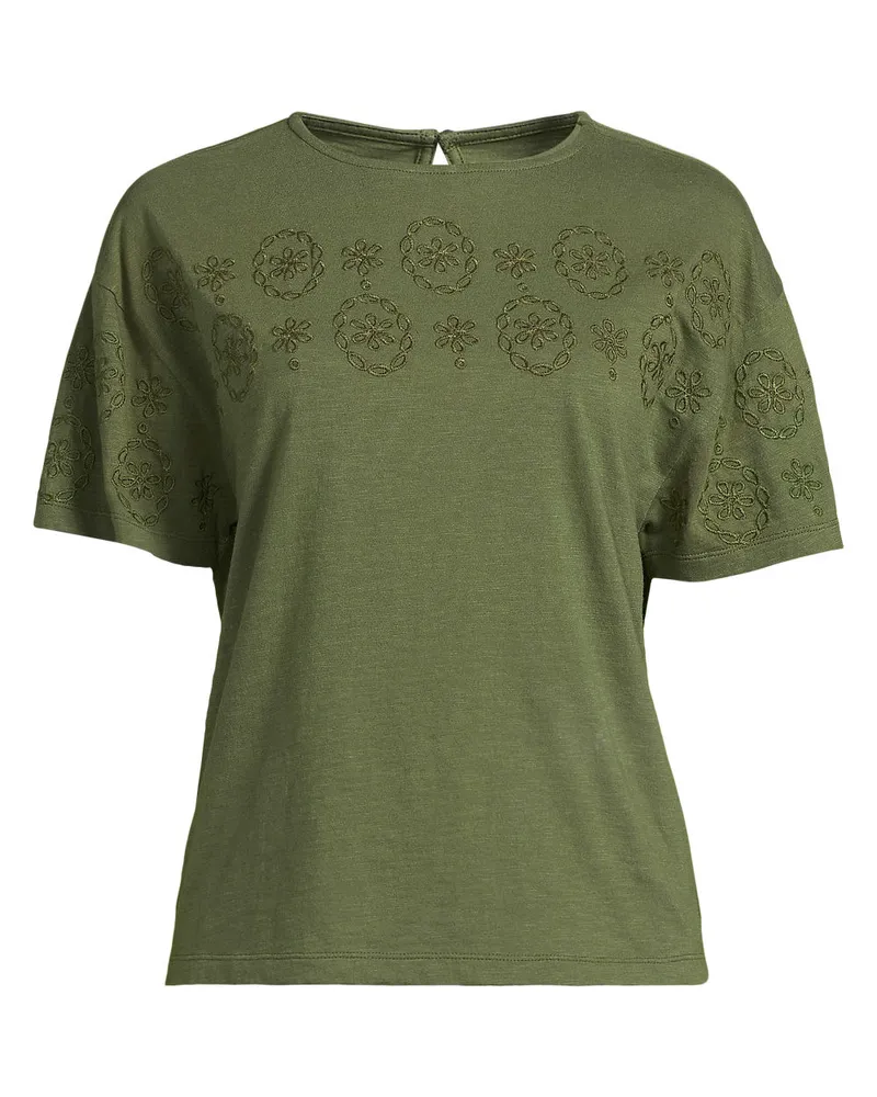 Lands' End Flammgarn-Shirt mit Stickereien, Damen, GrÃ¶ÃŸe regular, GrÃ¼n, Baumwolle, by Grã¼n