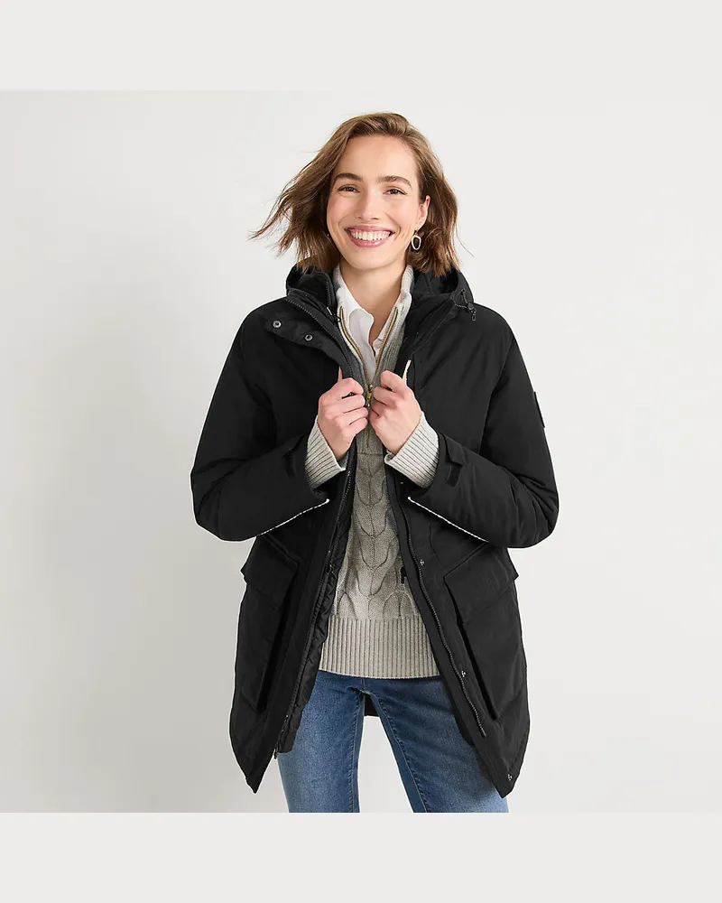 Lands' End Wasserdichter 3-in-1-Parka Squall, Damen, Größe regular, Schwarz, Polyester/Nylon, by Schwarz