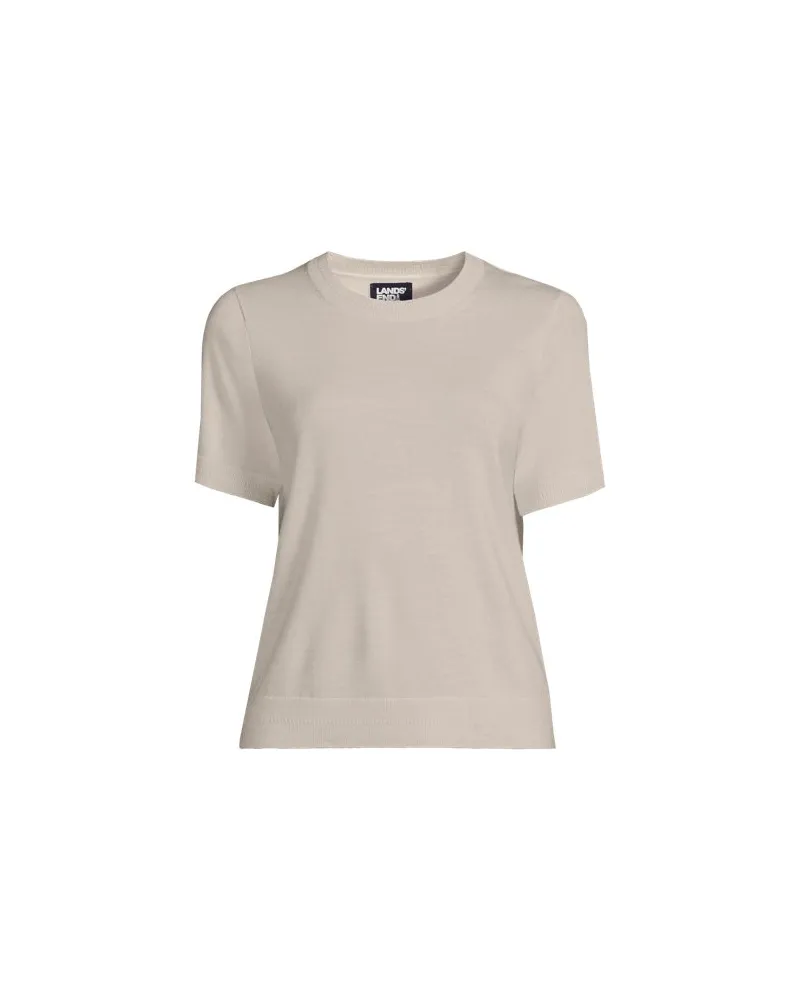 Lands' End Merinopullover mit kurzen Ärmeln, Damen, Größe regular, Weiß, Wolle, by Weiß