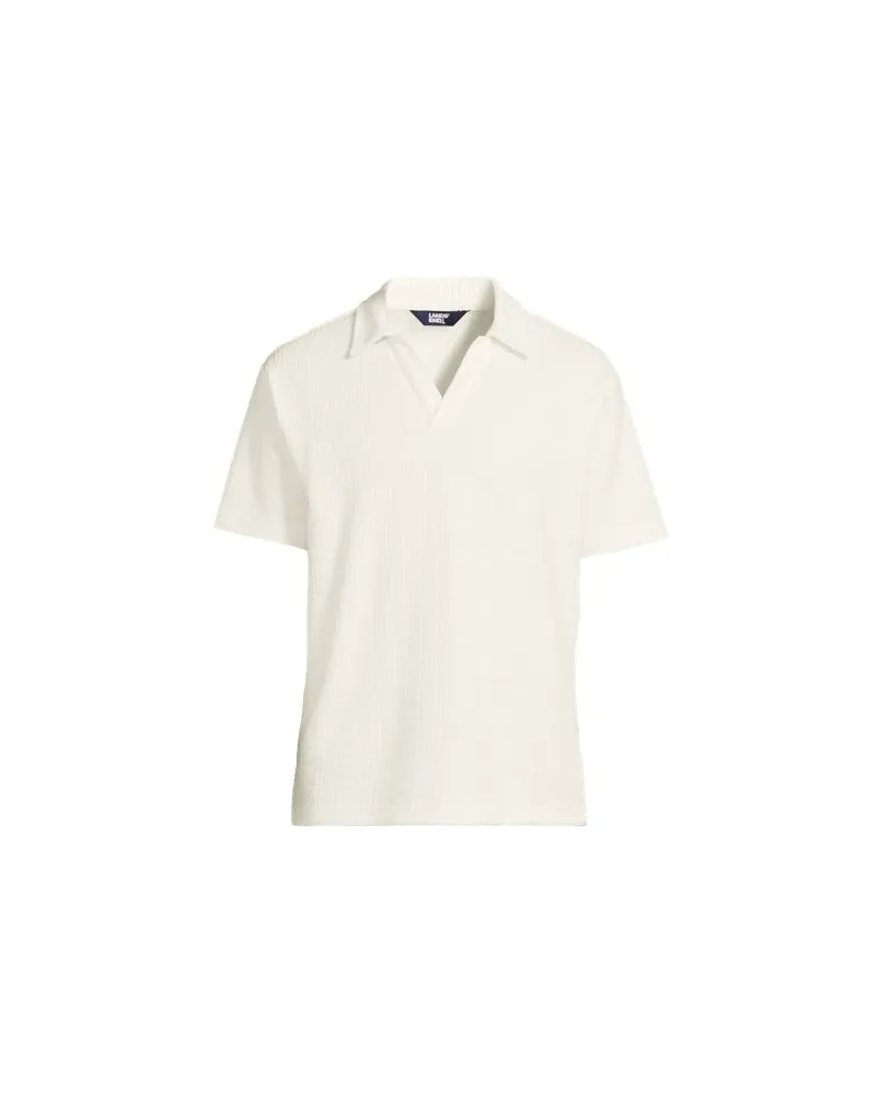 Lands' End Jacquard-Shirt mit V-Ausschnitt, Herren, Größe:48-50 regular, Weiß, Baumwolle/Polyester, by Weiß