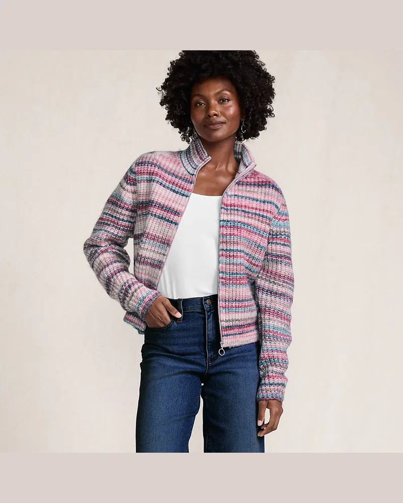 Lands' End Strick-Cardigan mit Reißverschluss, Damen, Größe regular, Pink, Wolle/Polyester/Nylon, by Pink
