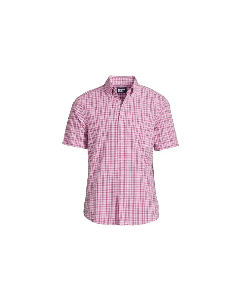 Lands' End Seersucker-Kurzarmhemd, Classic Fit, Herren, Größe:44-46 regular, Lila, Baumwolle, by Lila