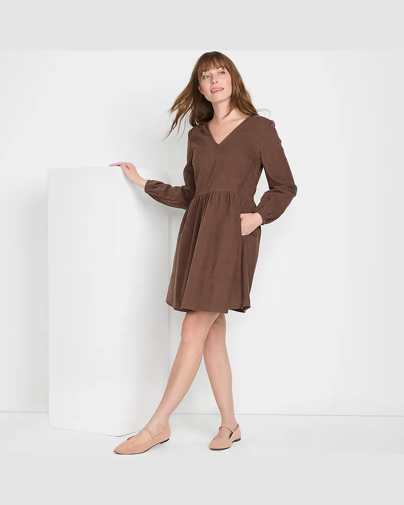 Lands' End Ausgestelltes Feincordkleid, Damen, Größe regular, Braun, Baumwolle, by Braun