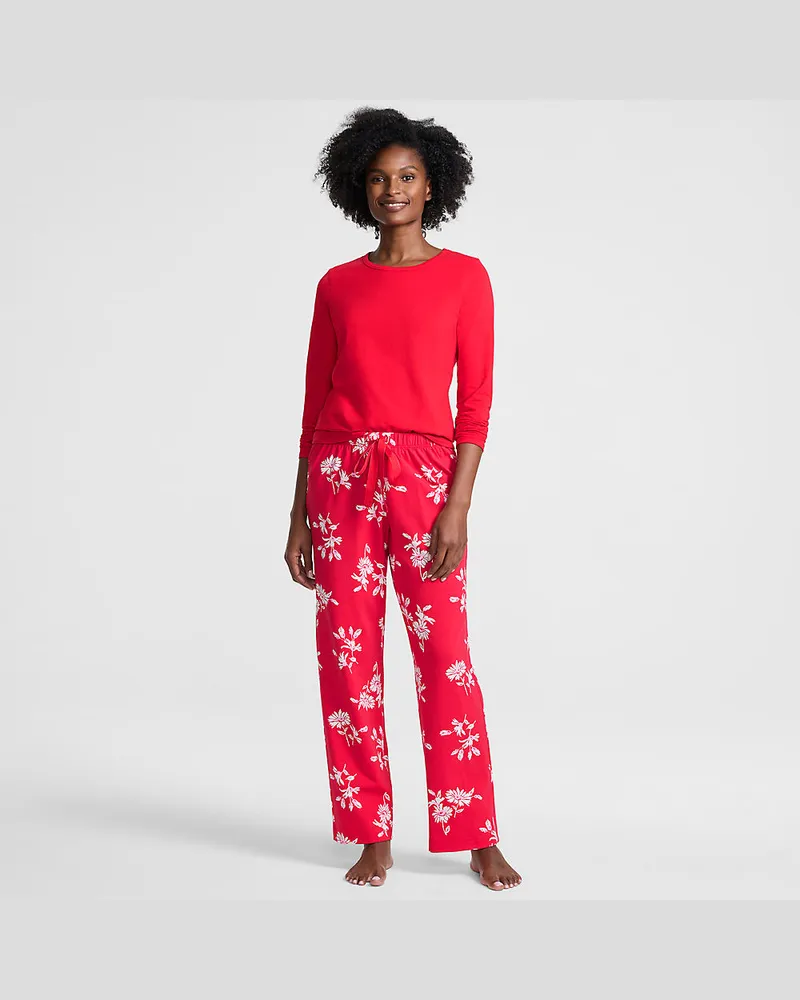 Lands' End Gemustertes Pyjama-Set aus Baumwoll-Jersey, Damen, Größe petite, Rot, Elasthan/Baumwoll-Mischung, by Rot