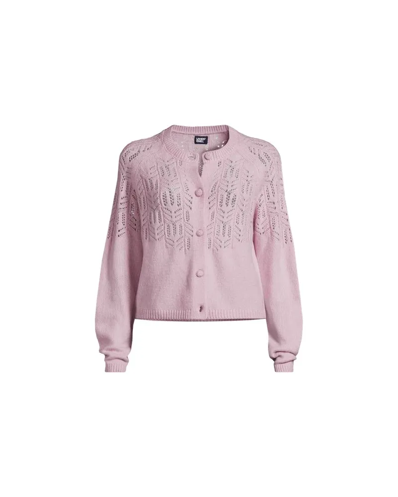 Lands' End Cardigan mit Ajourstrick, Damen, Größe:40-42 regular, Lila, Polyacryl/Woll-Mischung/Polyester-Mischung, by Lila