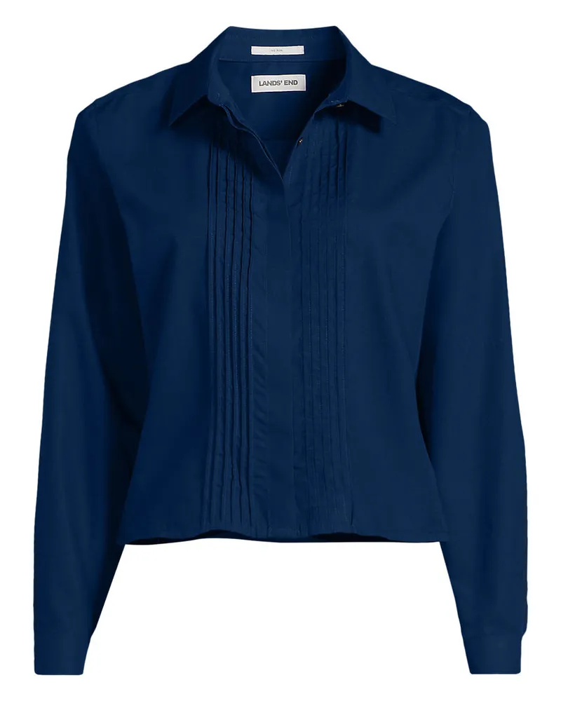 Lands' End Kurze bügelfreie Hemdbluse mit Biesen, Damen, Größe regular, Blau, Baumwolle, by Blau