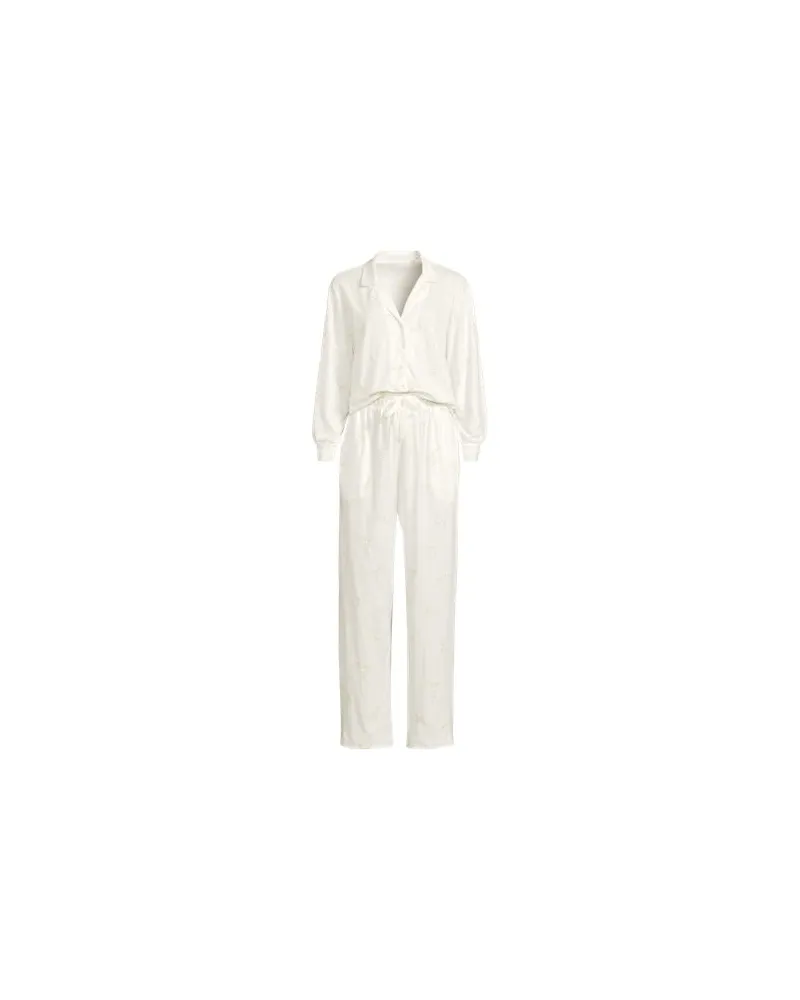 Lands' End Besticktes Pyjama Set aus Baumwoll-Jersey, Damen, Größe regular, Weiß, Baumwolle, by Weiß