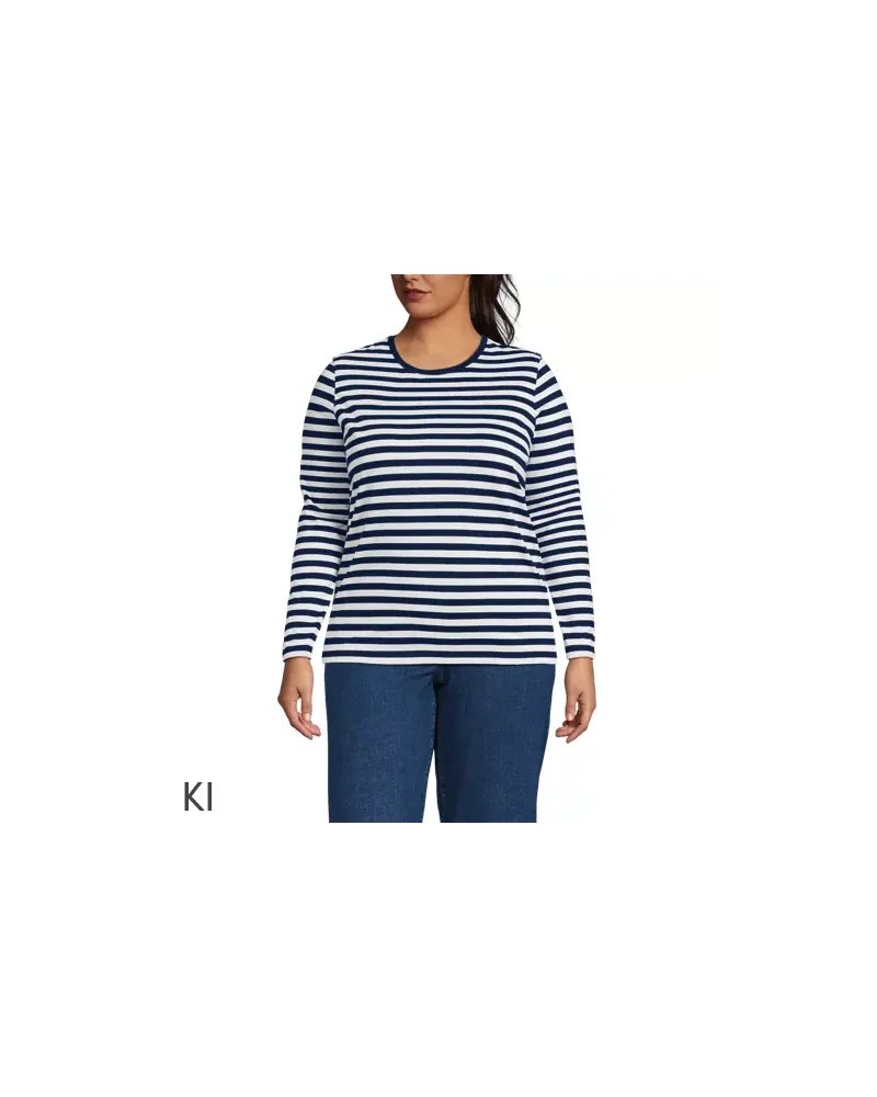 Lands' End Supima-Shirt, Langarm, Damen, Größe plus, Blau, Baumwolle, by Blau