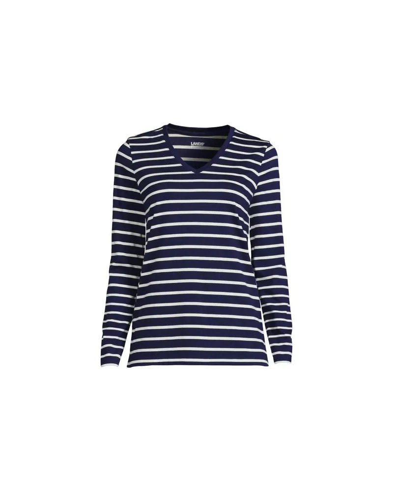 Lands' End Supima® Langarm-Shirt mit V-Ausschnitt, Damen, Größe:32-34 regular, Blau, Baumwolle, by Blau