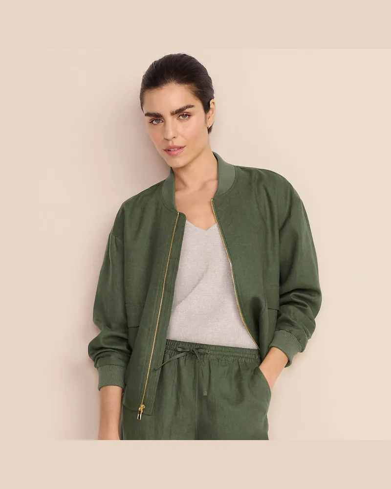 Lands' End Leinen-Bomberjacke, Damen, Größe regular, Grün, Leinen, by Grün